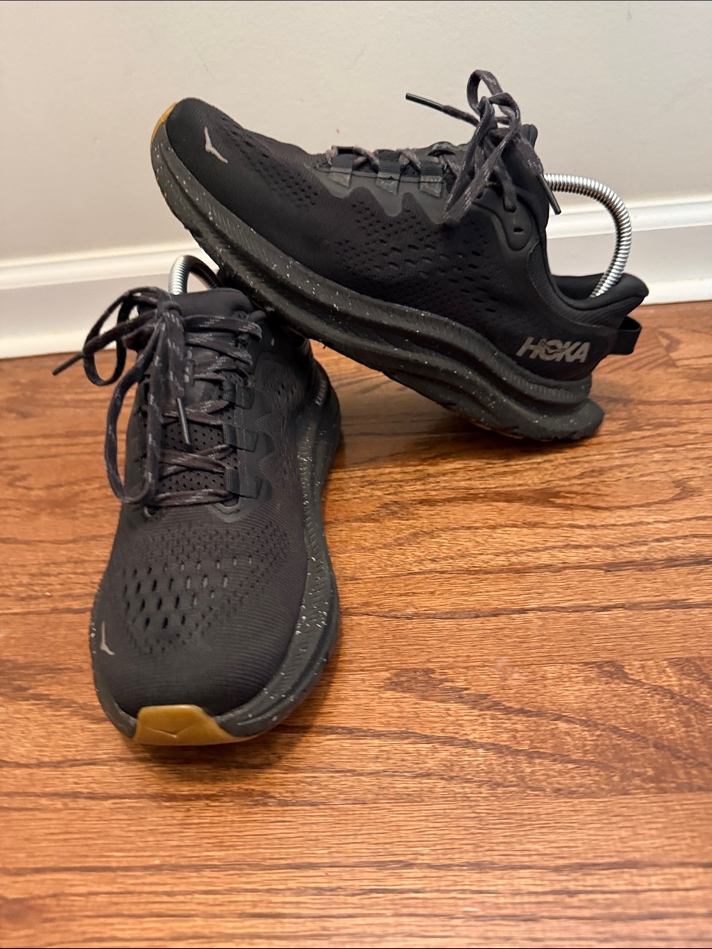 Hoka Women's 8.5 Kawana Black Athletic Running Sneakers with Gum Accent